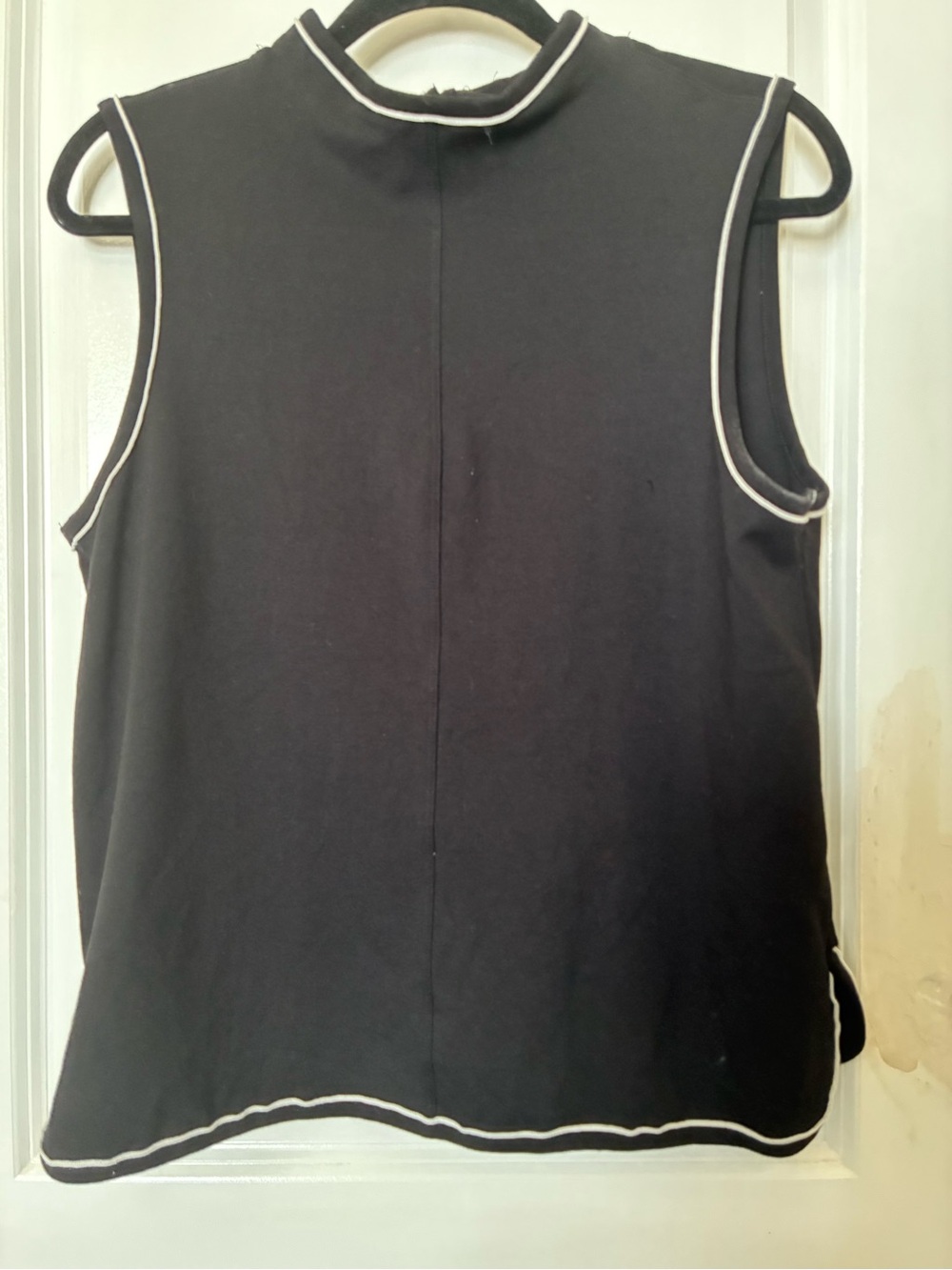 Max Studio Black Sleeveless Mock Neck Top with White Trim